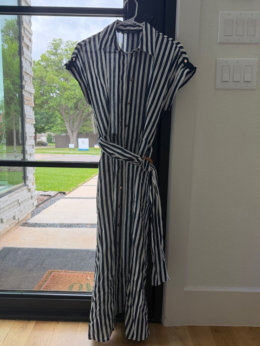 Navy & White Striped Shirt Dress with Belt